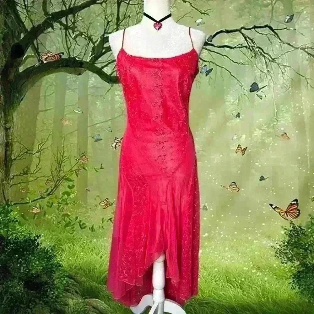 Y2k 90s Coral Ish Pink Asymmetrical Dress Vintage By Eureka Size X Small